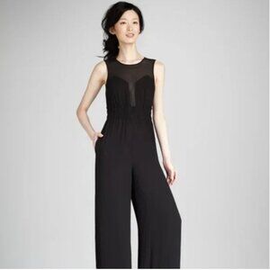 BCBG MaxAzria Kiara Black Jumpsuit w Sheer Geometric panels & wide legs in sz S
